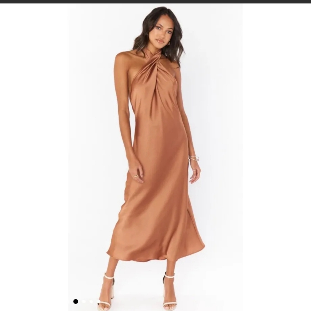 Show me your mumu copper satin halter midi XS